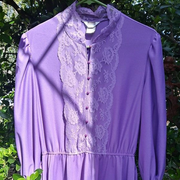 Vintage 1970s Lavender Romantic Folklore Dress - Picture 2 of 8